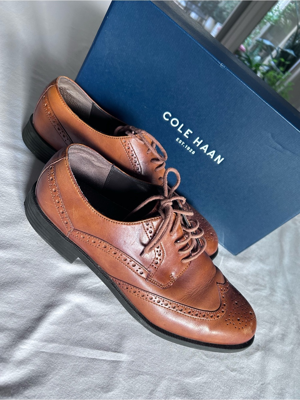 Cole Haan Benton Medallion Wingtip Oxford British Tan Leather Men’s 12M